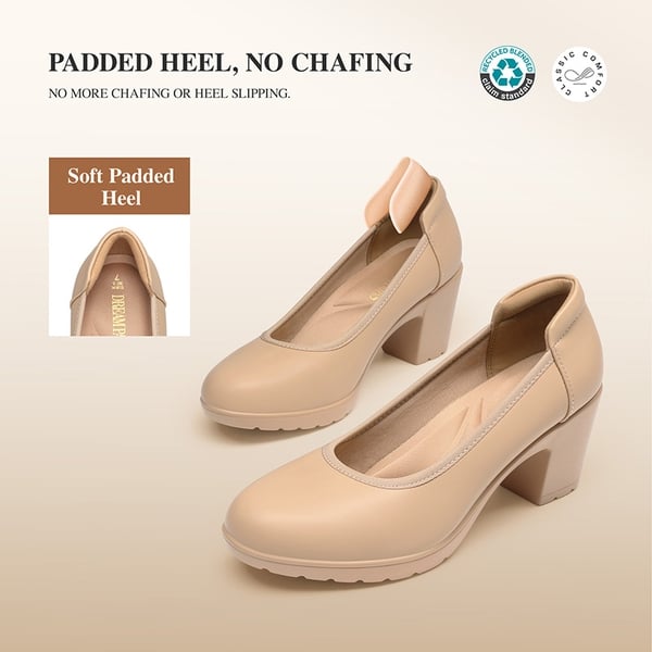 Ascenelle Chunky Low Block Heel Pumps - Edena - NUDE - 4