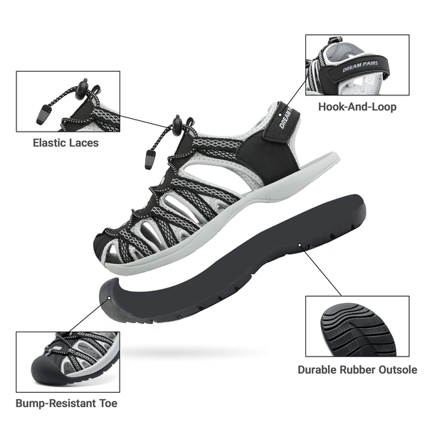 Quick Drying Closed-Toe Outdoor Women’s Athletic Sandals - BLACK LIGHT GREY YELLOW - 1