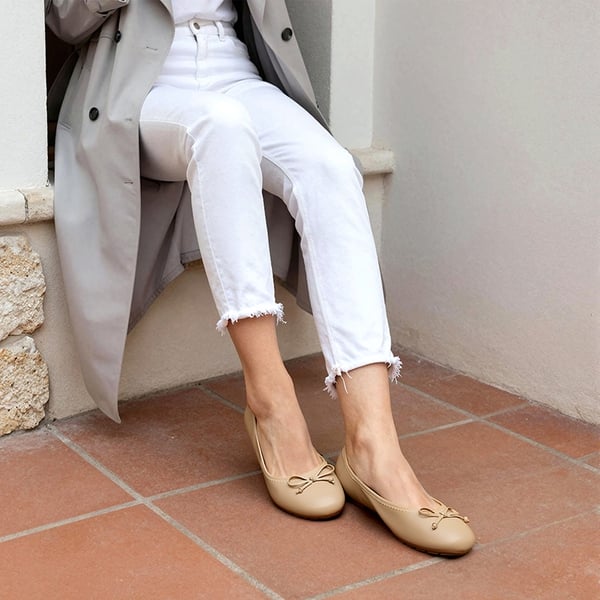 Ascenelle Foldable Bowknot Lightweight Ballet Flats - NUDE - 2