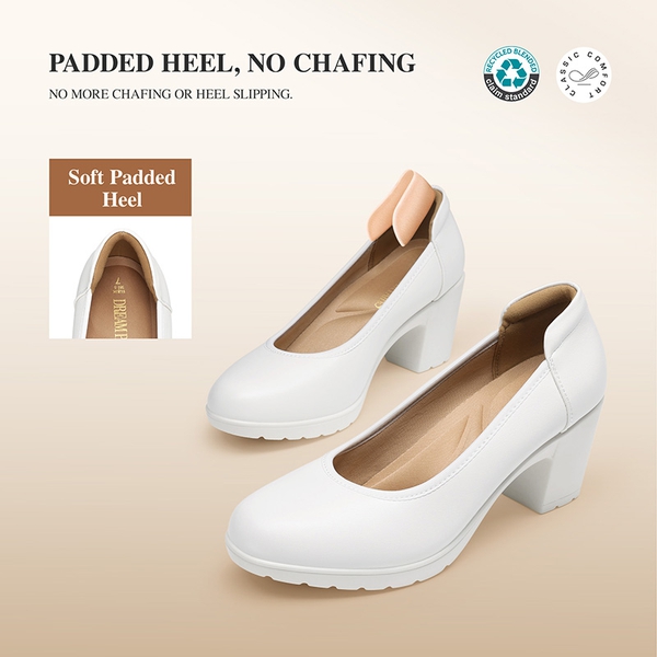Ascenelle Chunky Low Block Heel Pumps - Edena - WHITE - 4