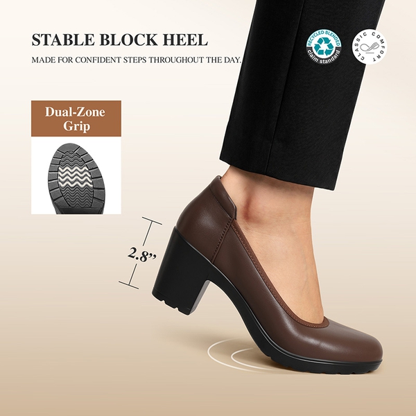 Ascenelle Chunky Low Block Heel Pumps - Edena - BROWN - 5