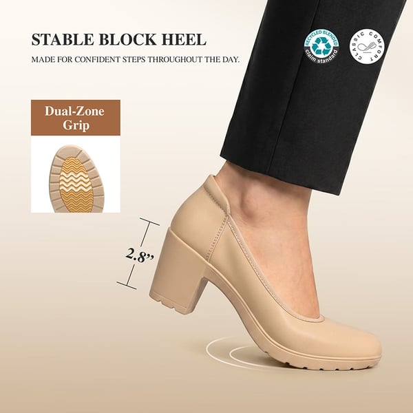 Ascenelle Chunky Low Block Heel Pumps - Edena - NUDE - 5