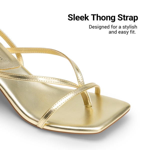 Dreamy Square Toe Strappy Kitten Heels - GOLD-PU - 3