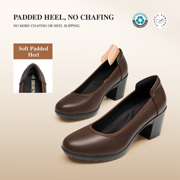 Ascenelle Chunky Low Block Heel Pumps - Edena - BROWN - 4