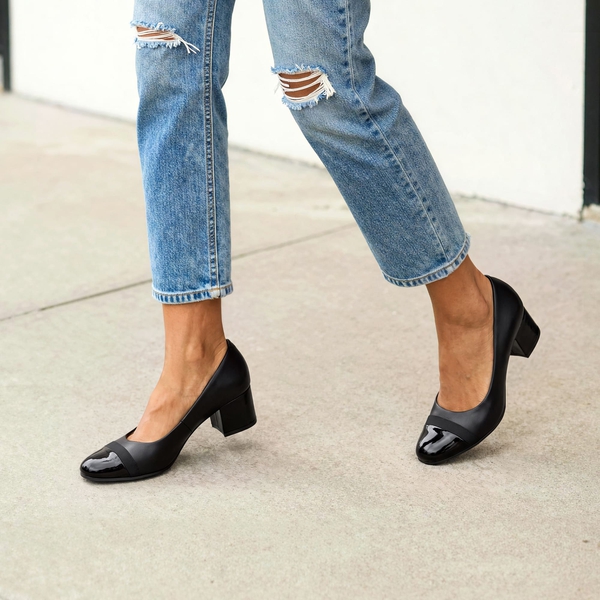 Ascenelle Wide-Toe Non-slip Arch Support Cushioned Pumps - BLACK-PAT - 2
