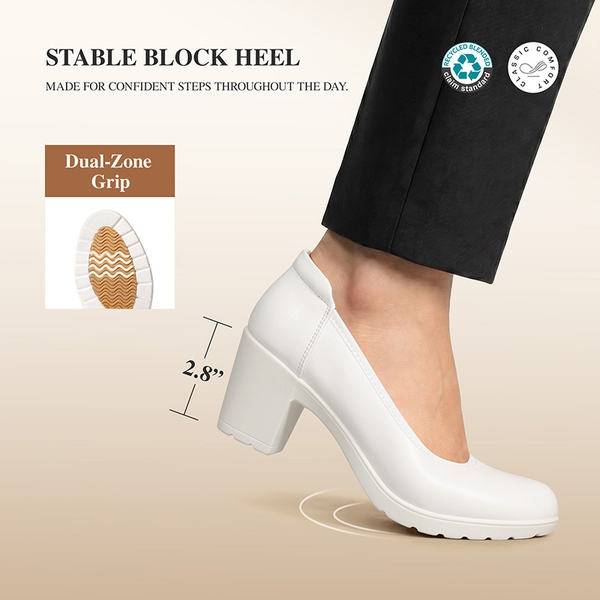 Ascenelle Chunky Low Block Heel Pumps - Edena - WHITE - 5