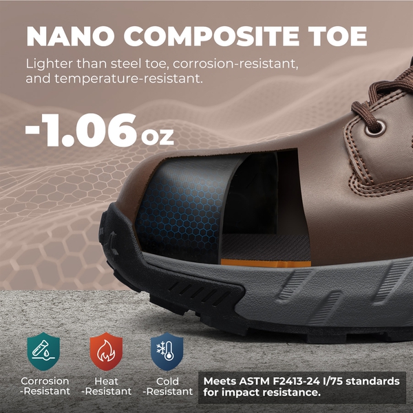 Men’s Nano Composite Toe Electrical Hazard Work Boots - DARK BROWN - 4