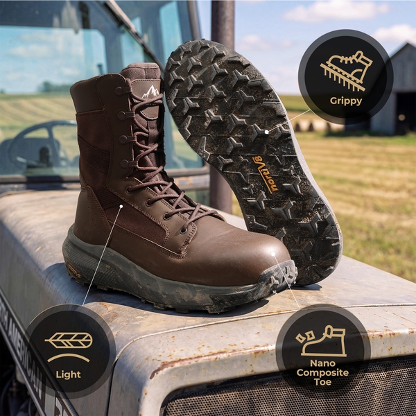 Men’s Nano Composite Toe Electrical Hazard Work Boots - DARK BROWN - 2