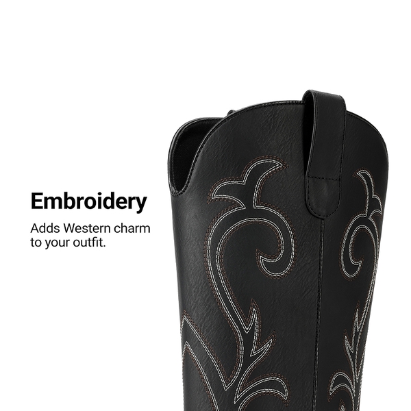 Women's Wide Width Mid Calf Square Toe Cowgirl Boots - BLACK - 6
