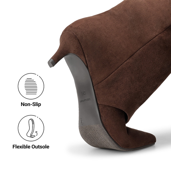 Women's Fold-Over Kitten Heel Tall Boots - DARK BROWN - 7