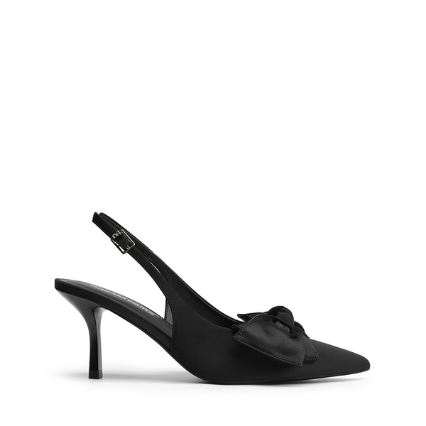 Women's Bow Slingback Stiletto Heels - BLACK-SATIN - 3