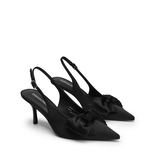 Women's Bow Slingback Stiletto Heels - BLACK-SATIN - 4