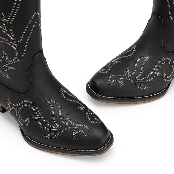 Women's Wide Width Mid Calf Square Toe Cowgirl Boots - BLACK - 4
