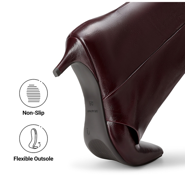 Women's Fold-Over Kitten Heel Tall Boots - BURGUNDY - 7