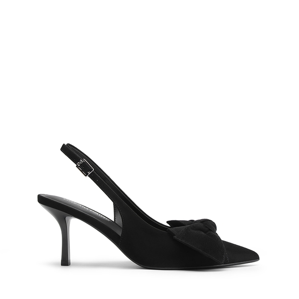 Women's Bow Slingback Stiletto Heels - BLACK-SUEDE - 3