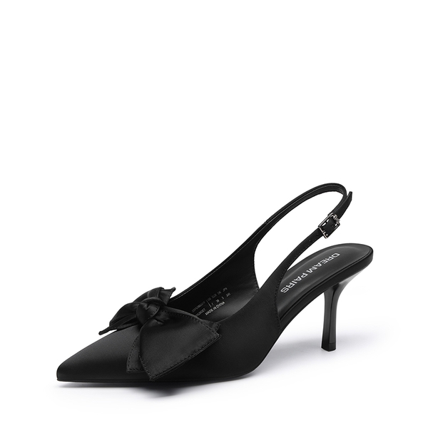Women's Bow Slingback Stiletto Heels - BLACK-SATIN -  0