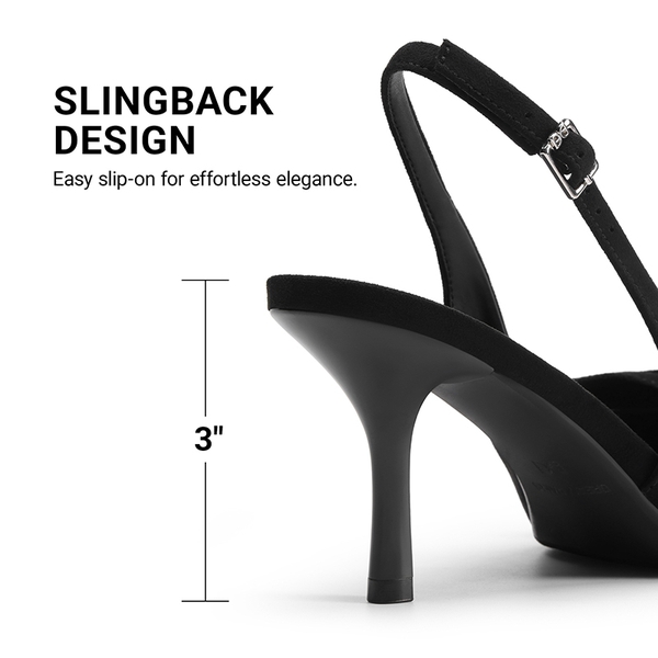 Women's Bow Slingback Stiletto Heels - BLACK-SUEDE - 6