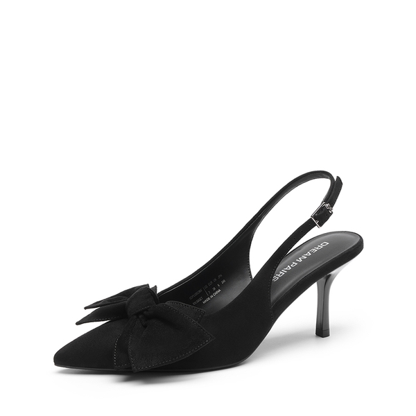 Women's Bow Slingback Stiletto Heels - BLACK-SUEDE -  0