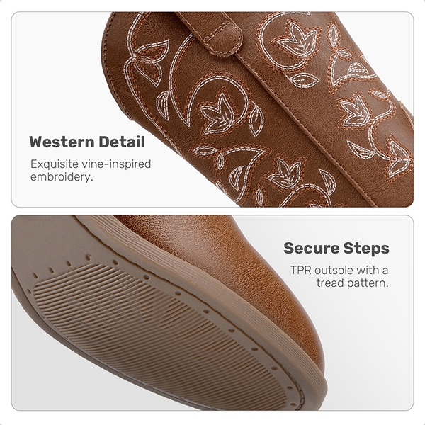 Kids' Vine Embroidered Cowboy Boots - BROWN - 4