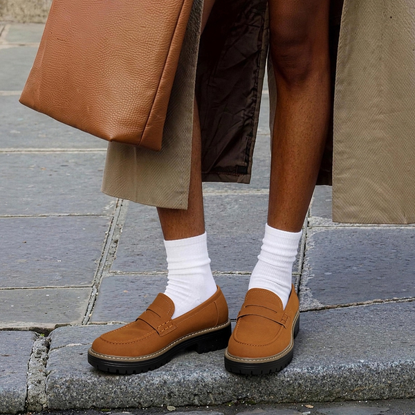 Women's Cushioned Slip-On Platform Loafers - BROWN - 2