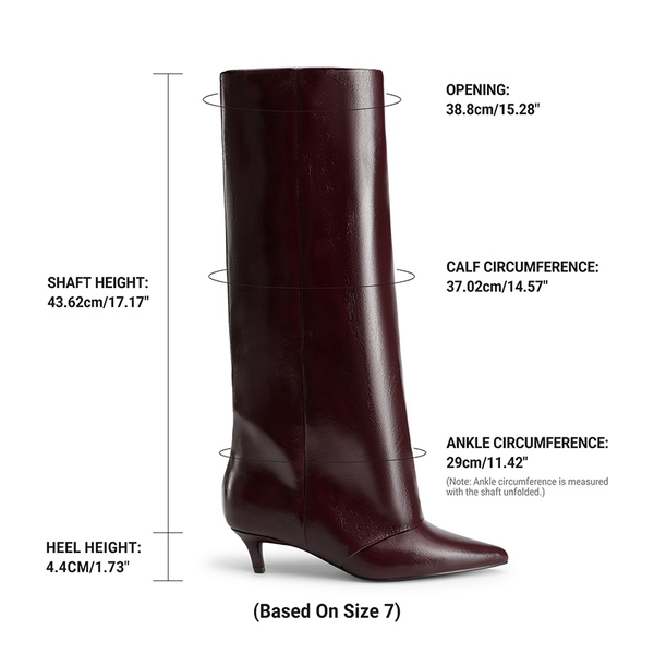 Women's Fold-Over Kitten Heel Tall Boots - BURGUNDY - 4