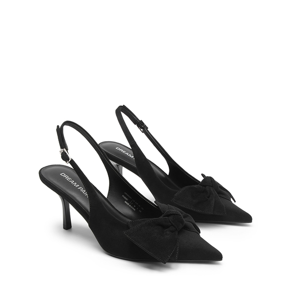 Women's Bow Slingback Stiletto Heels - BLACK-SUEDE - 4