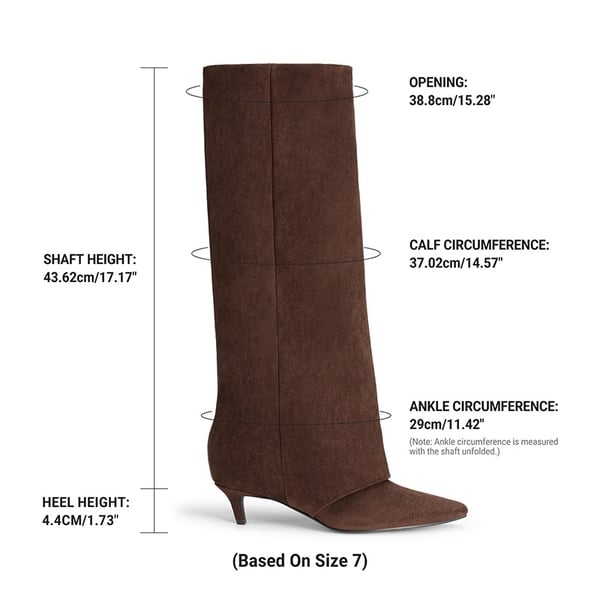 Women's Fold-Over Kitten Heel Tall Boots - DARK BROWN - 4