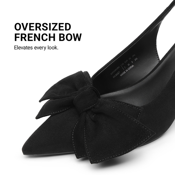 Women's Bow Slingback Stiletto Heels - BLACK-SUEDE - 5
