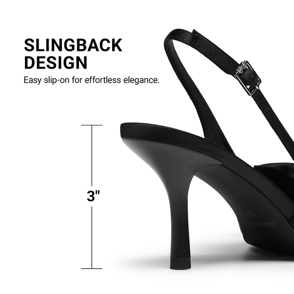 Women's Bow Slingback Stiletto Heels - BLACK-SATIN - 6