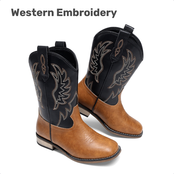Kids' Western Cowboy Boots - BLACK/TAN - 3