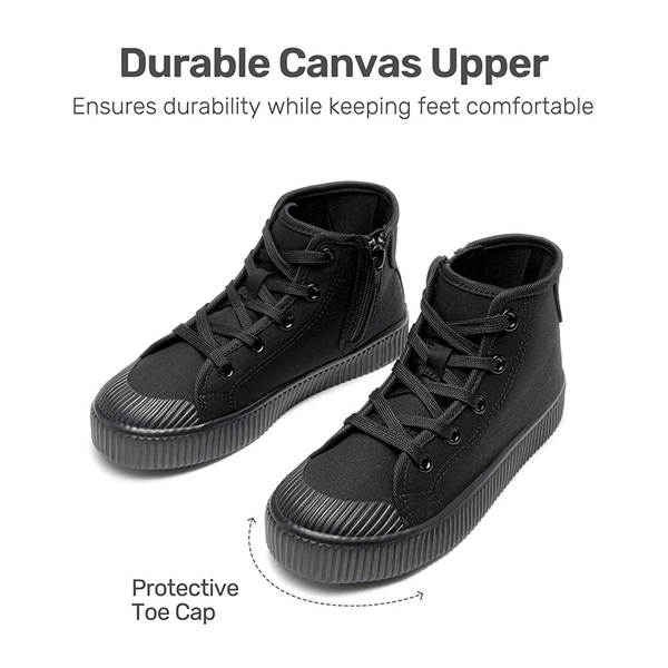 Kids' High Top Canvas Sneakers - BLACK - 4