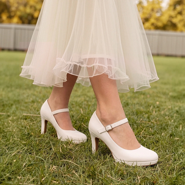 Ascenelle Mary Jane Platform Pumps -  [Josephine] - WHITE - 2
