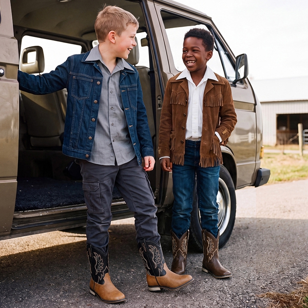 Kids' Western Cowboy Boots - BLACK/TAN - 1