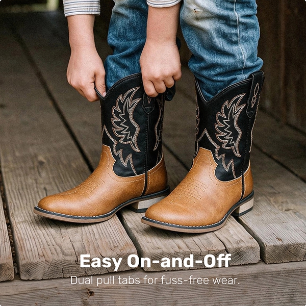 Kids' Western Cowboy Boots - BLACK/TAN - 2