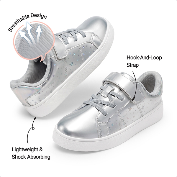 Kids' Shiny Star Patent Vegan Leather Sneakers - ANTIQUE SILVER - 5