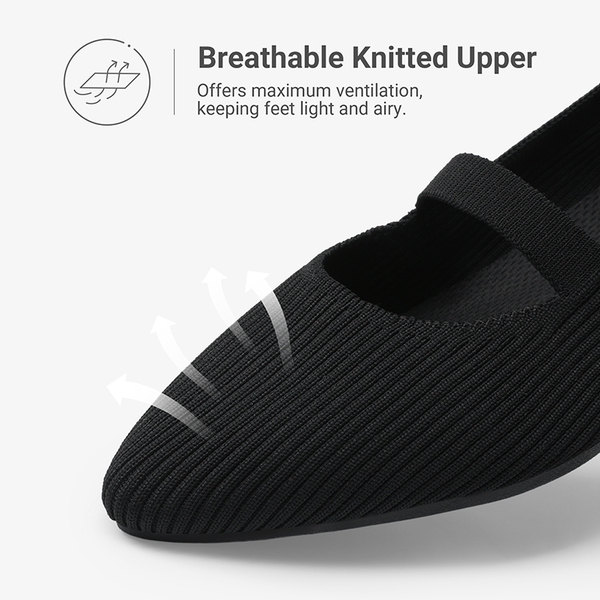 Women’s Wide Width Knitted Mary Jane Flats - BLACK - 7