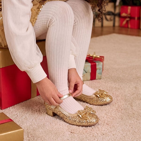 Girls' Glitter Dress Shoes with Low Heel - GOLD - 2