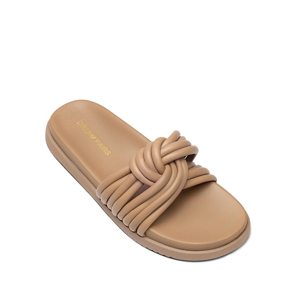Women’s Padded Tubular Strap Slide Sandals - CAMEL-PU - 5