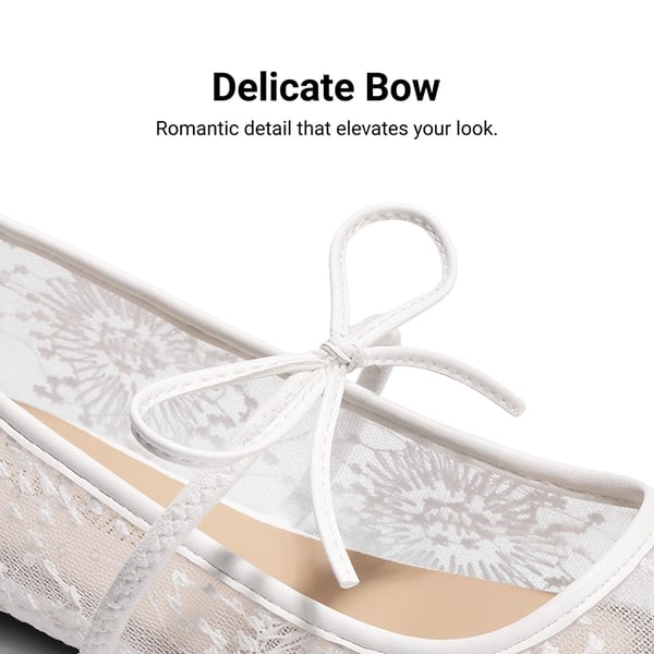 Women's Lace Bow Square Toe Flats - WHITE - 8