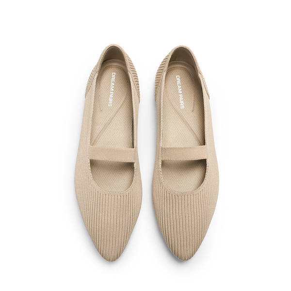 Women’s Wide Width Knitted Mary Jane Flats - NUDE - 3