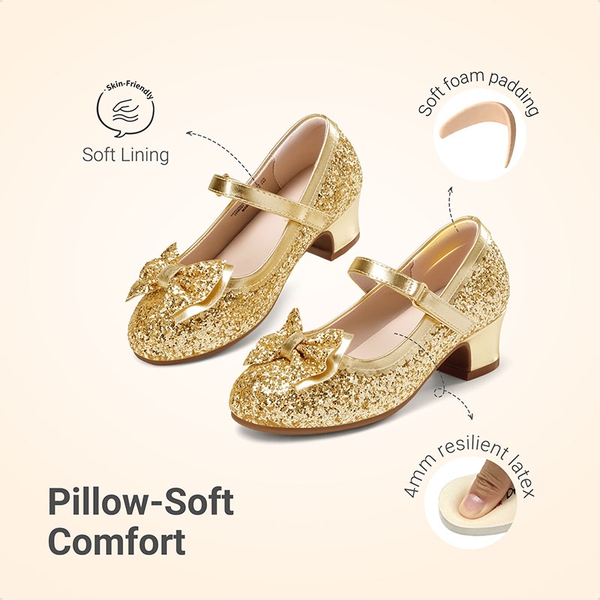 Girls' Glitter Dress Shoes with Low Heel - GOLD - 3