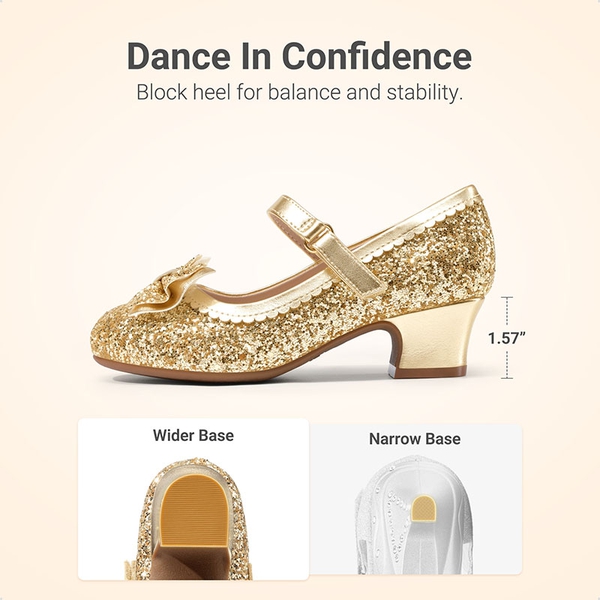 Girls' Glitter Dress Shoes with Low Heel - GOLD - 4