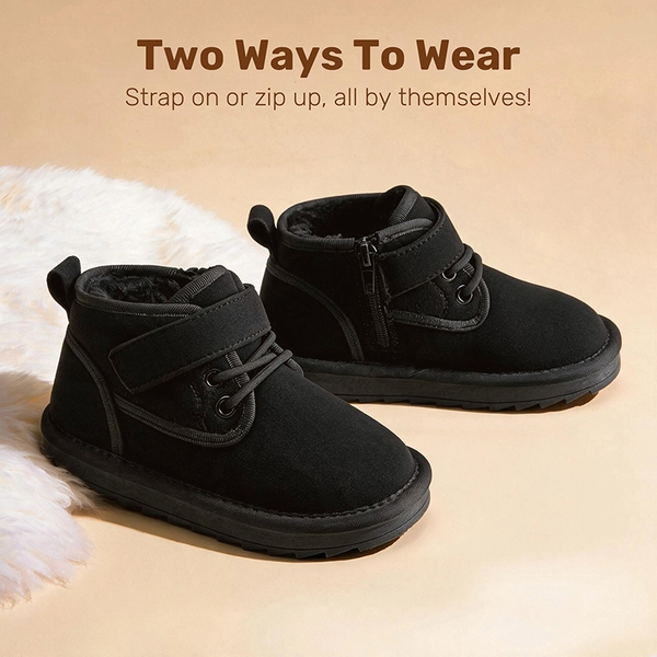 Kids' Fuzzy Winter Snow Boots - BLACK - 3