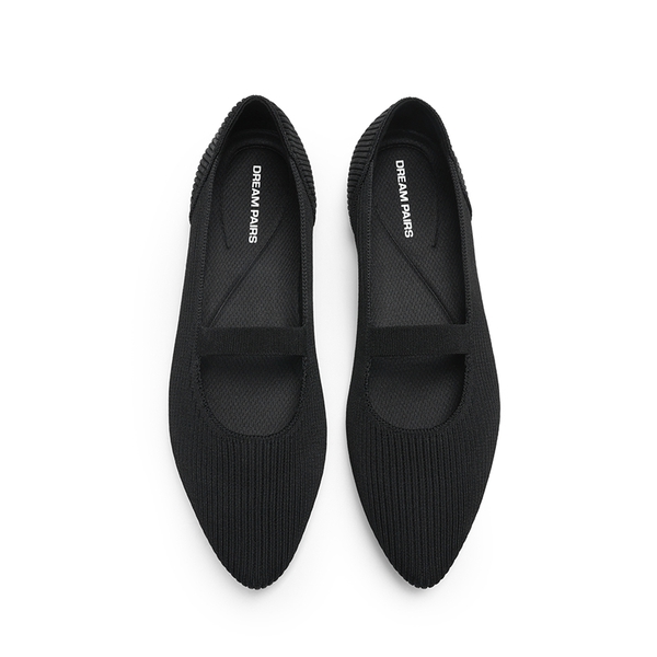 Women’s Wide Width Knitted Mary Jane Flats - BLACK - 3