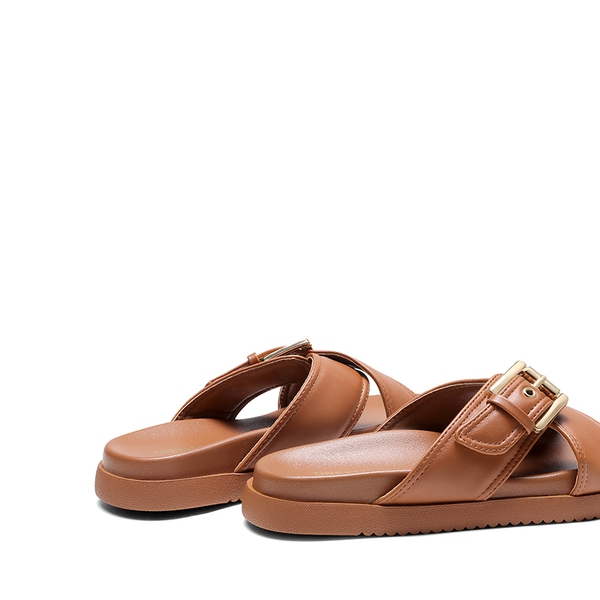 Women's Buckle Crossover Slide Sandals - COGNAC-PU - 3
