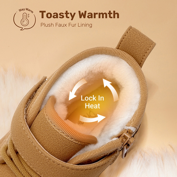 Kids' Fuzzy Winter Snow Boots - CHESTNUT - 2