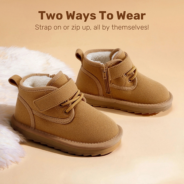Kids' Fuzzy Winter Snow Boots - CHESTNUT - 3