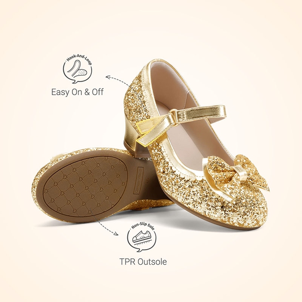 Girls' Glitter Dress Shoes with Low Heel - GOLD - 5