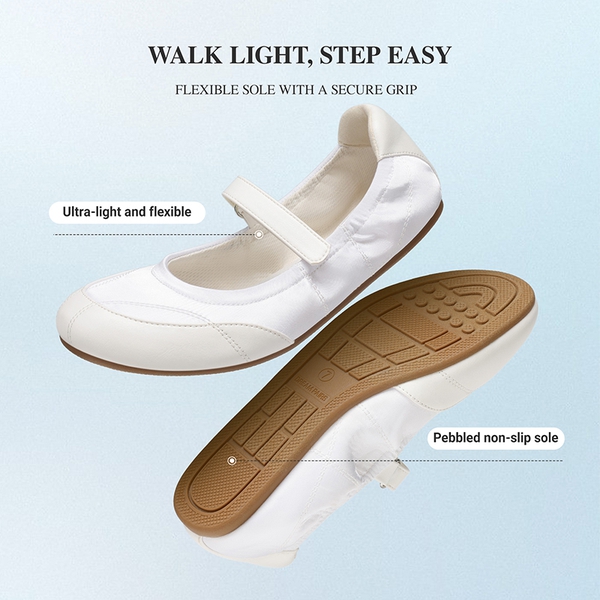 Women's Mary Jane Ballet Flats with Memory Foam - WHITE - 3