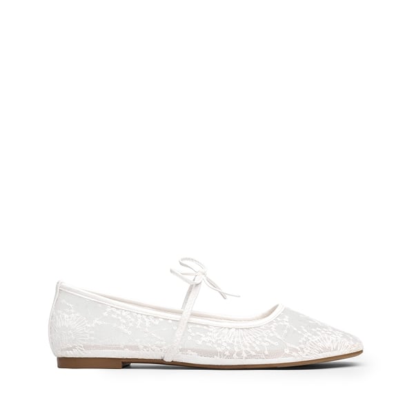 Women's Lace Bow Square Toe Flats - WHITE - 7